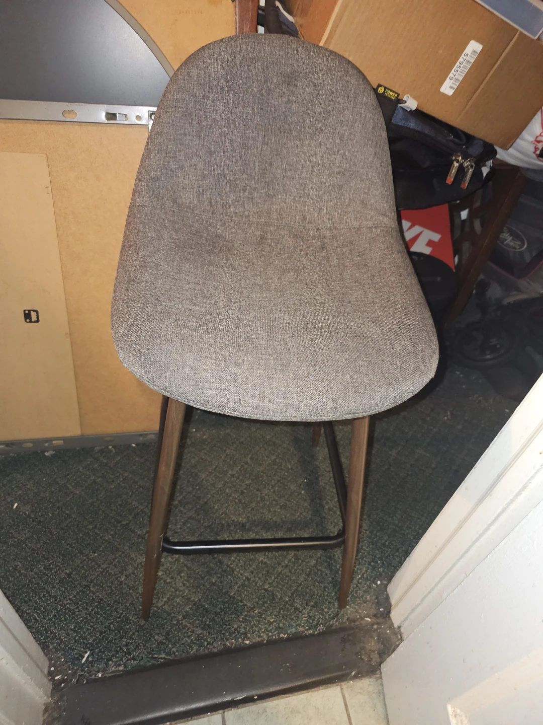 Gray Upholstered Bar Stool with Wood Legs