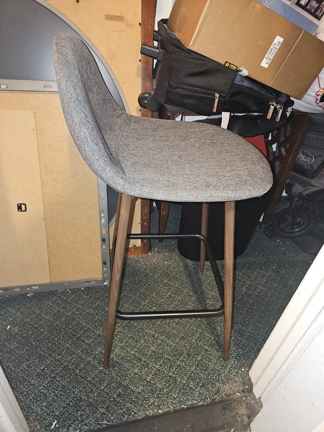 Gray Upholstered Bar Stool with Wood Legs - photo 2