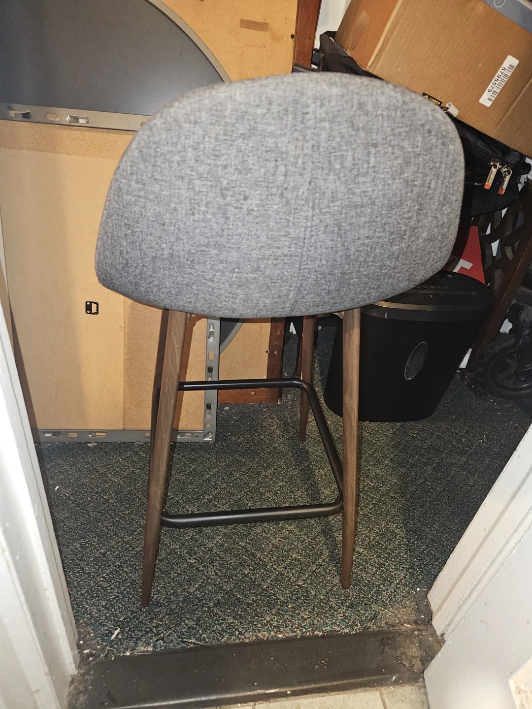Gray Upholstered Bar Stool with Wood Legs - photo 3