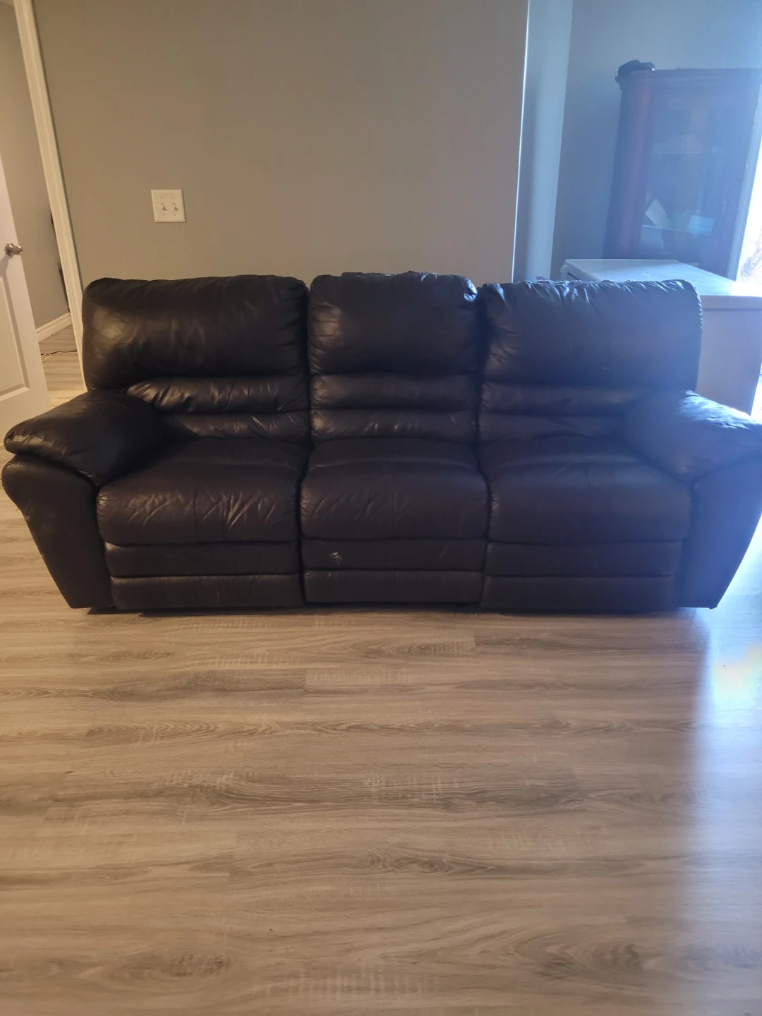 Leather Reclining Sofa - Black - photo 2