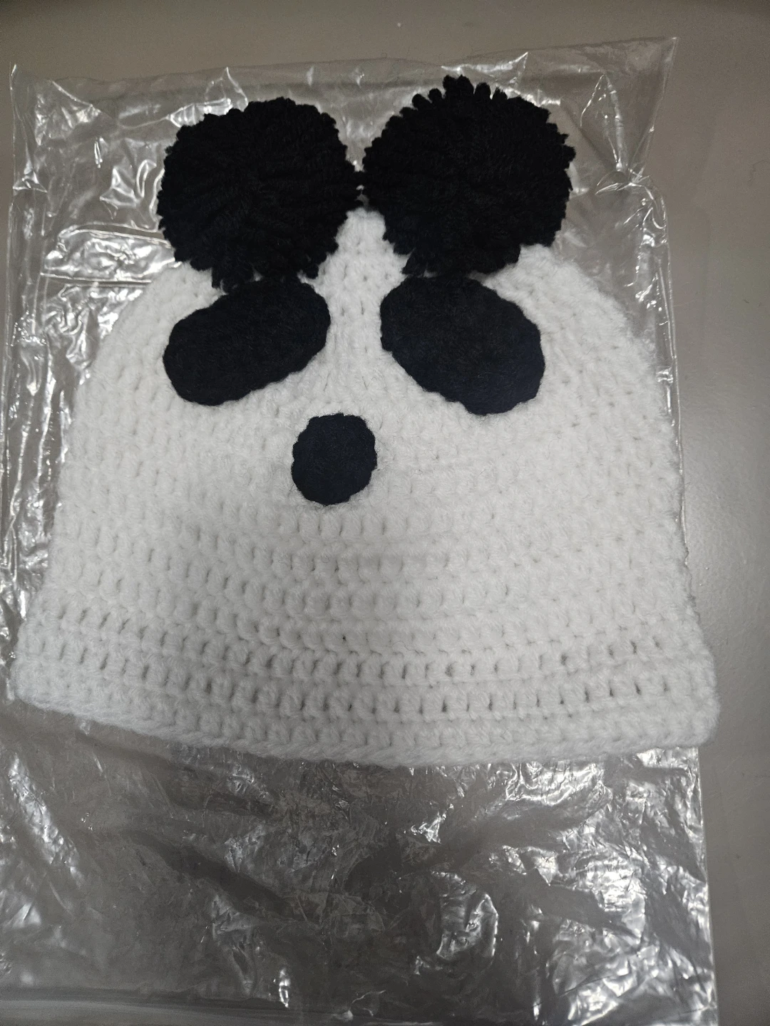 Crocheted Panda Beanie Hat