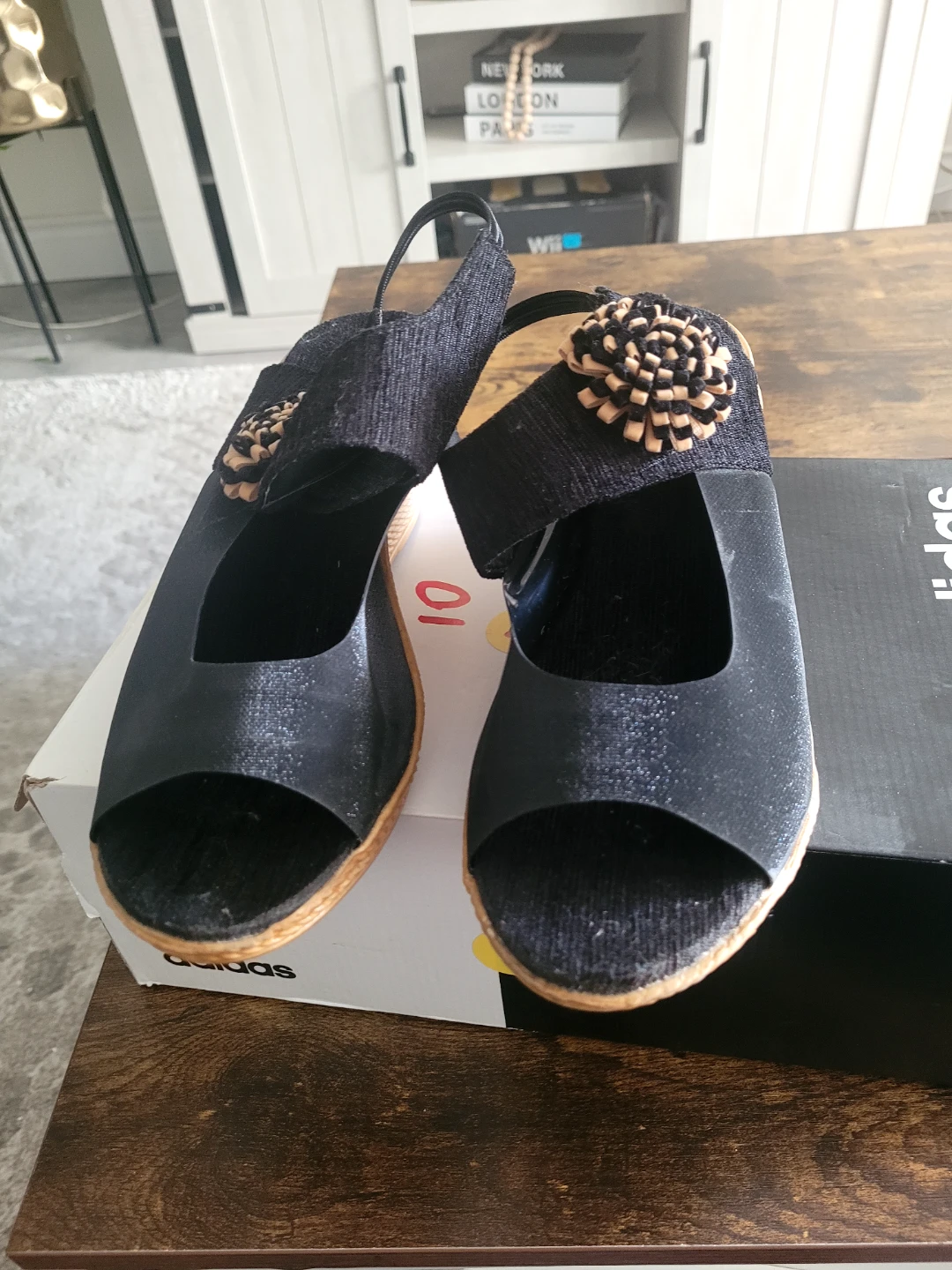 Black Wedge Sandals - Size 8