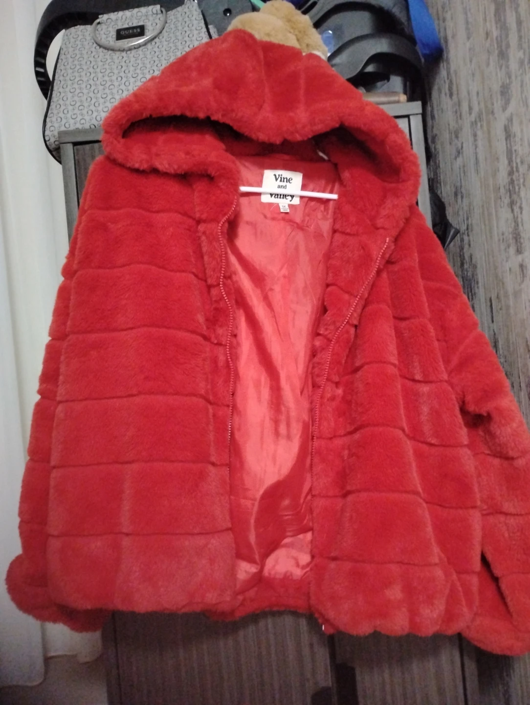 Vine and Vaney Red Faux Fur Hooded Jacket - photo 2