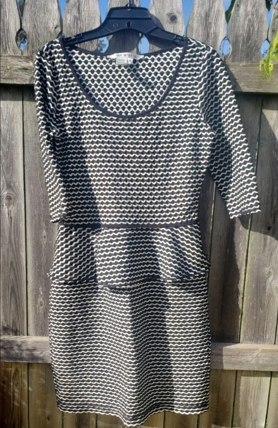 Max Studio Black & White Patterned Peplum Dress Size M