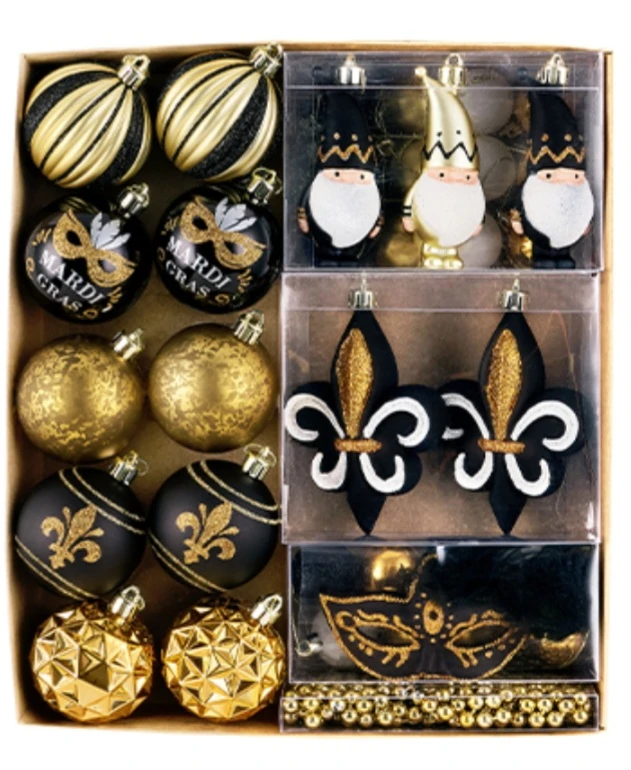 Mardi Gras 40-Piece Ornament Set - Black & Gold