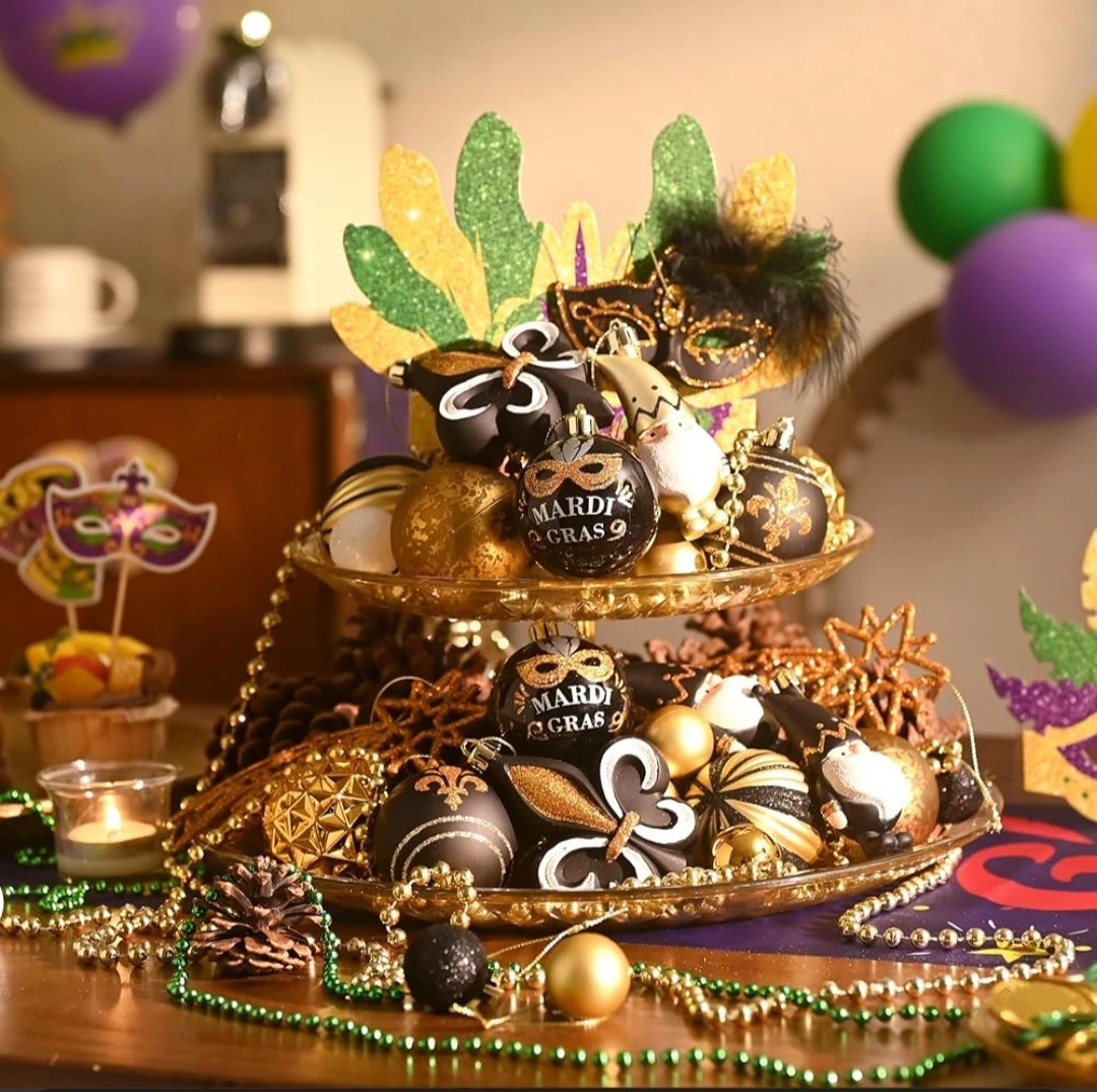 Mardi Gras 40-Piece Ornament Set - Black & Gold - photo 3