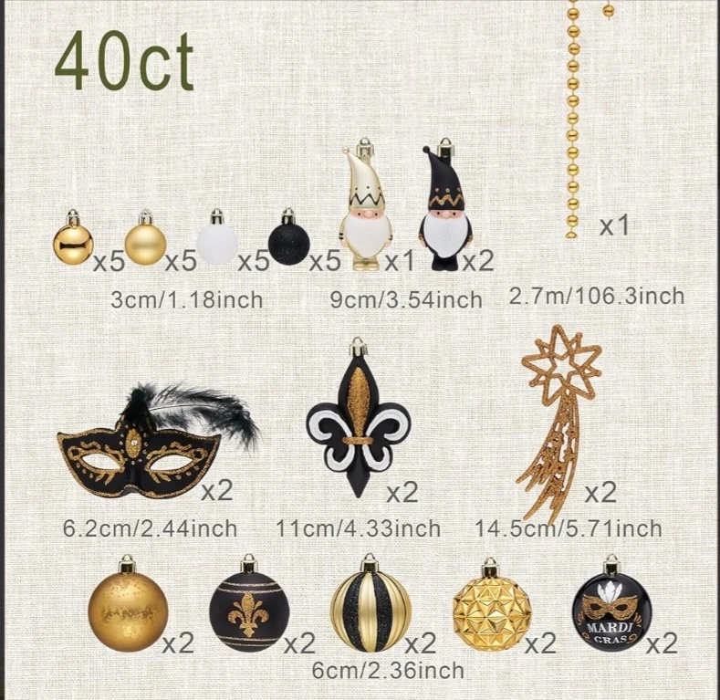 Mardi Gras 40-Piece Ornament Set - Black & Gold - photo 5