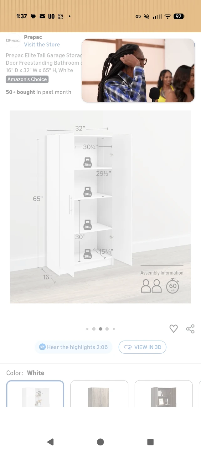 Prepac Elite Tall 2-Door Storage Cabinet - White - photo 3