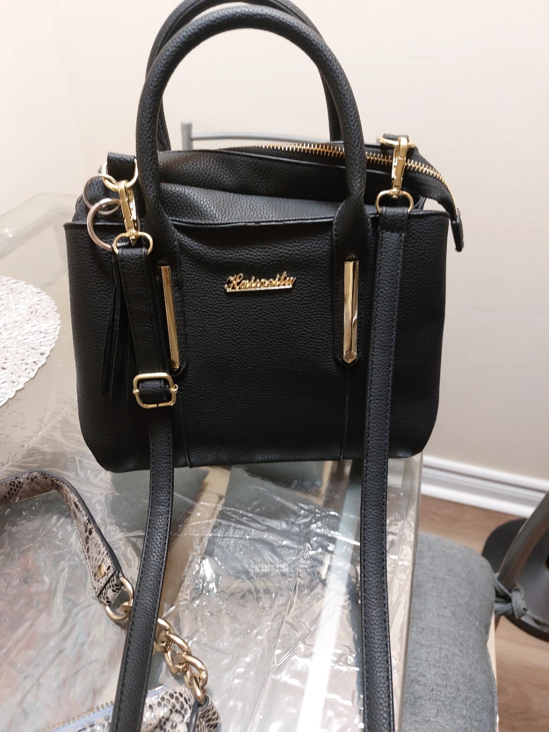 Black Faux Leather Satchel Handbag - photo 5