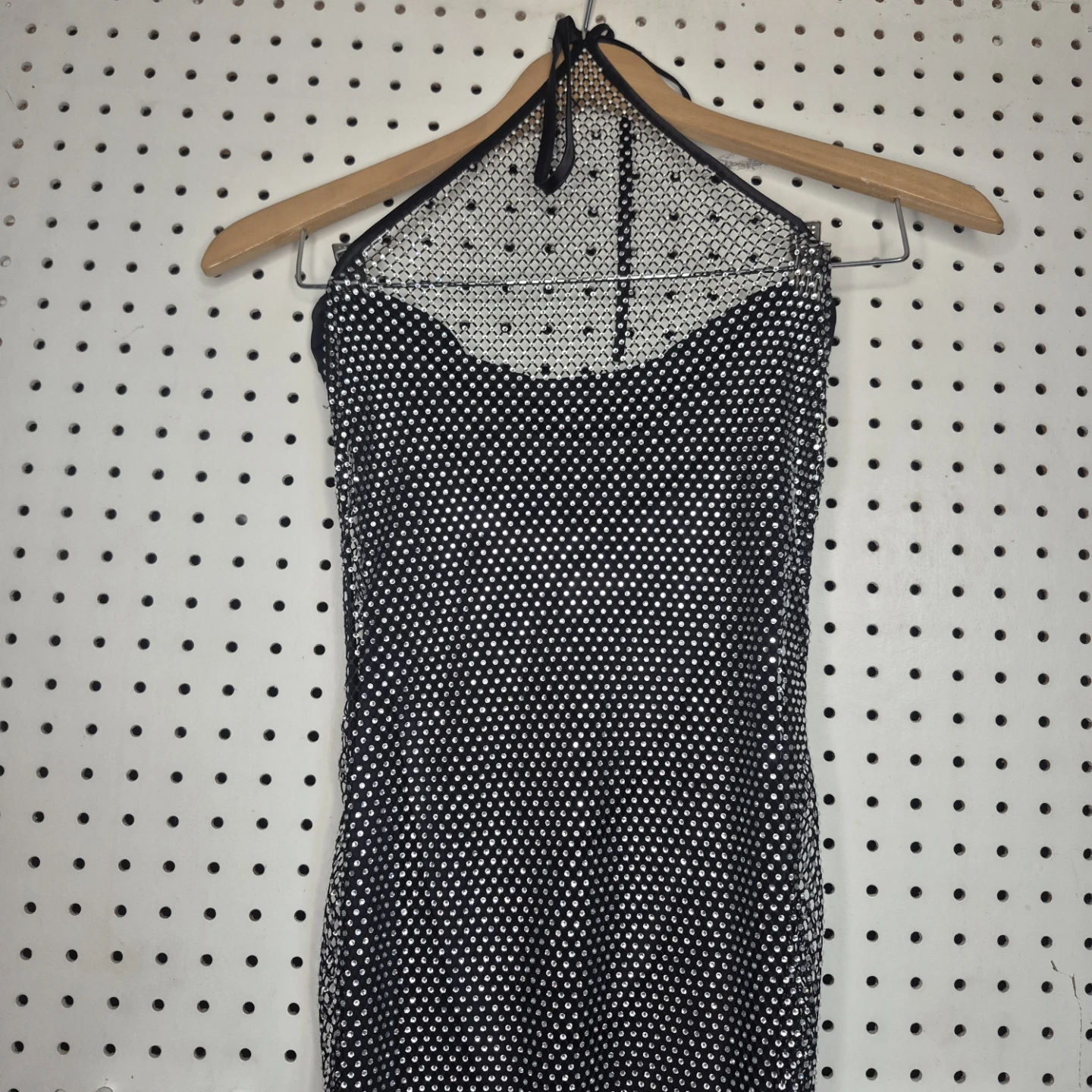Grey lab rhinestone mesh Black Halter Maxi Dress - photo 4