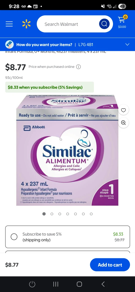 Similac Alimentum Hypoallergenic Infant Formula 4 x 237 mL