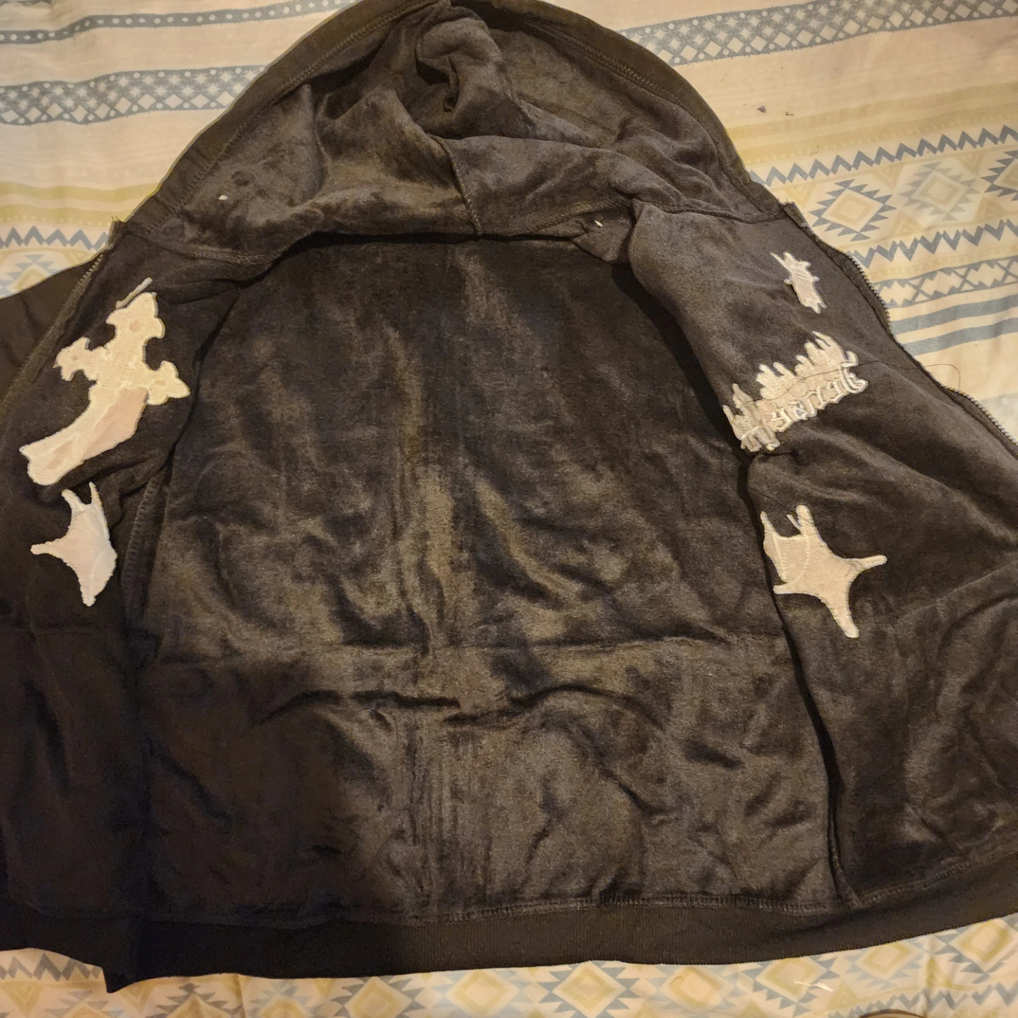 Black Zip-Up Hoodie with White Designs - photo 3