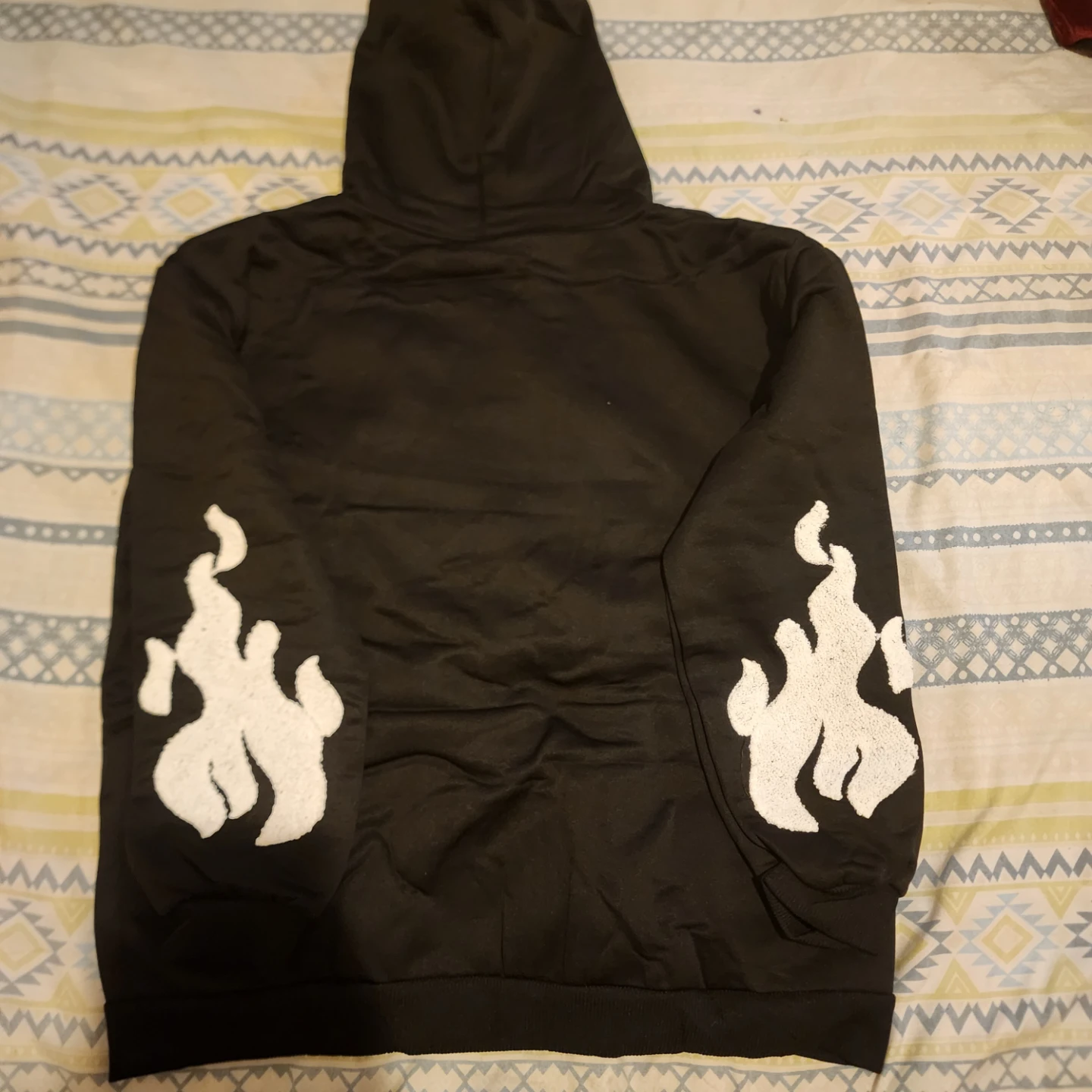 Black Zip-Up Hoodie with White Designs - photo 4