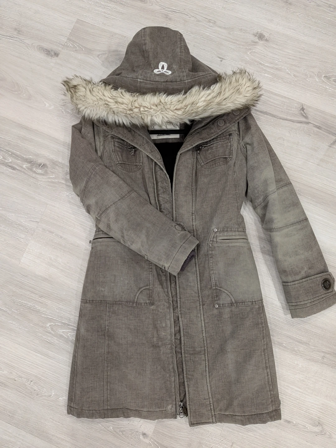 TNA Grey Winter Coat with Faux Fur Hood