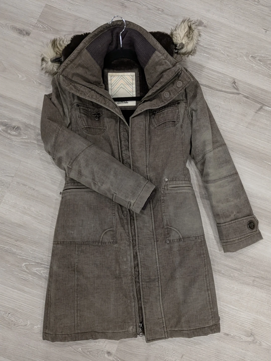 TNA Grey Winter Coat with Faux Fur Hood - photo 2