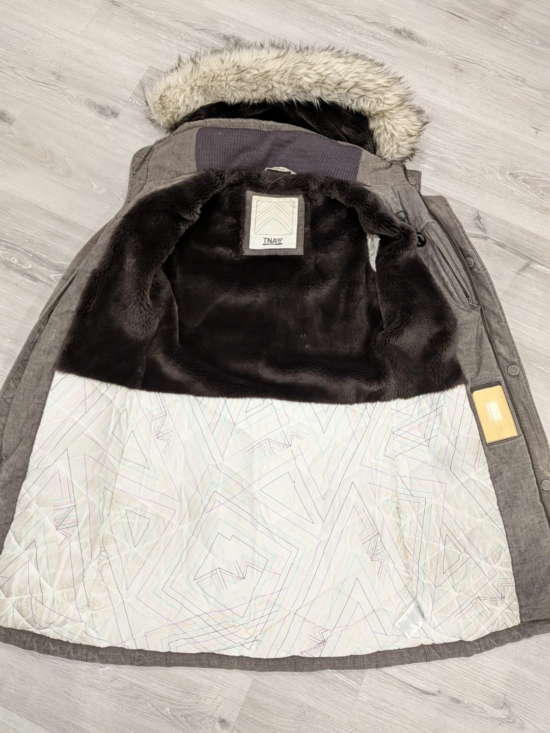 TNA Grey Winter Coat with Faux Fur Hood - photo 3