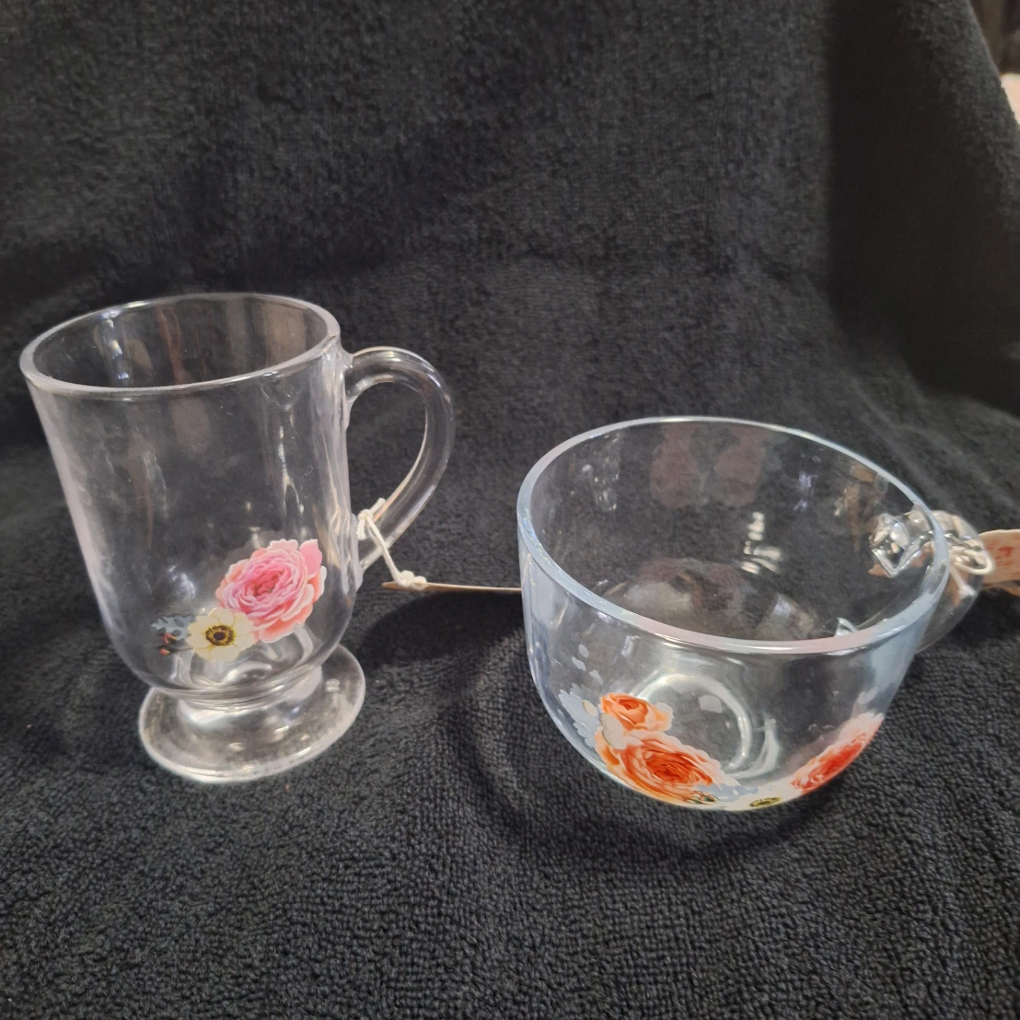 Floral Glass Mugs - Set of 2