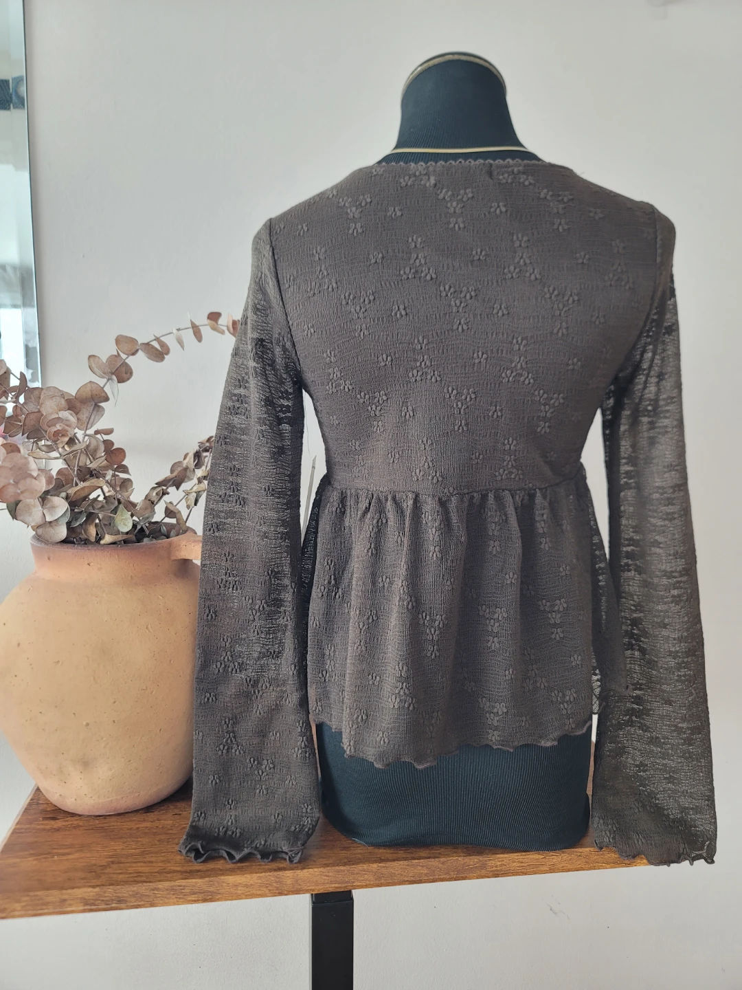 Chocolate Brown Sheer Peplum Floral Square Neck Sz M NWT Boho - photo 4