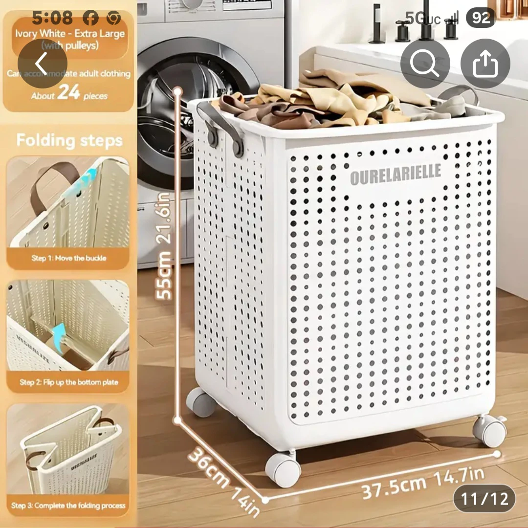 Ourelarielle Ivory White Extra Large Laundry Hamper with Pulleys