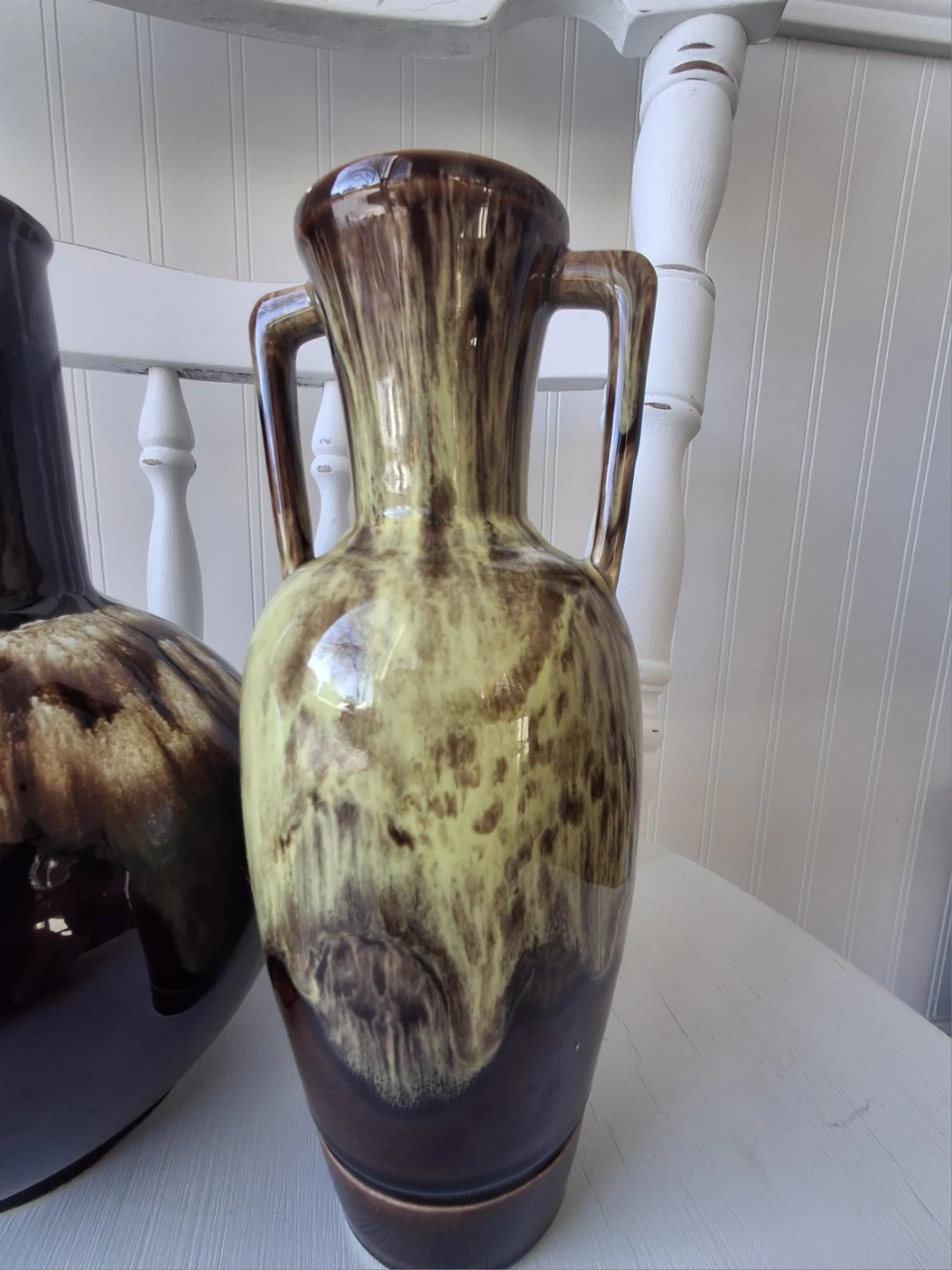Vintage Brown Drip Glaze Vase Set - photo 2