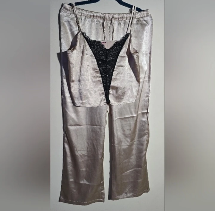 Satin Pajama Set with Lace Detail