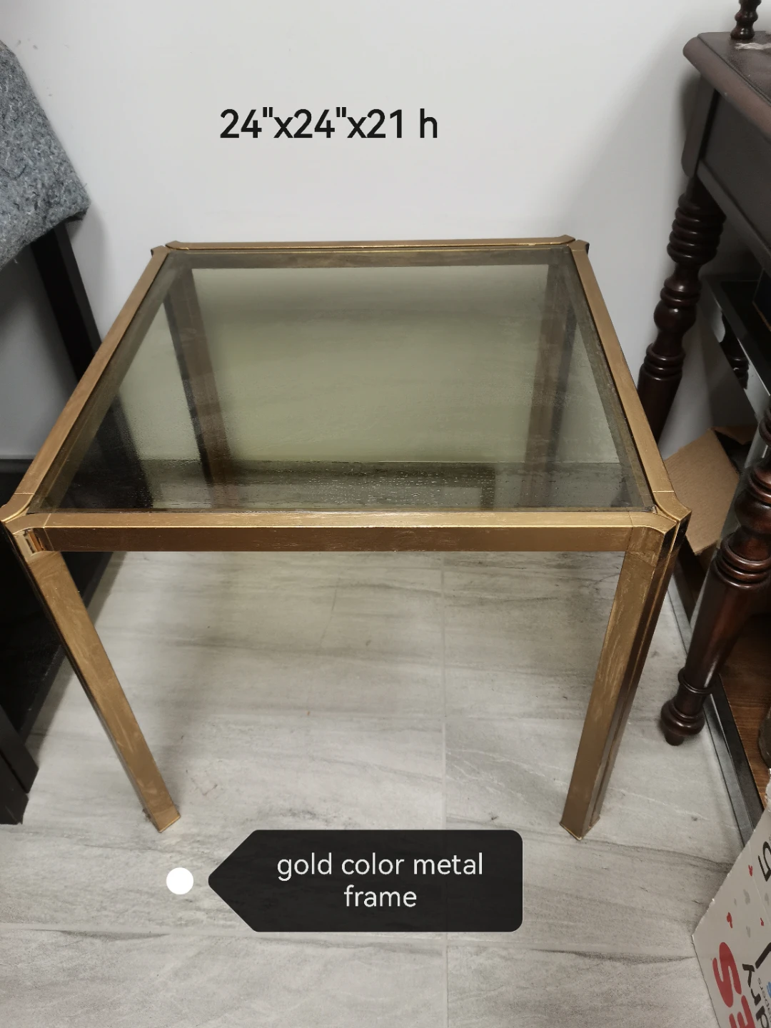 Gold Metal Frame Glass Top Side /end  Table 24x24x21