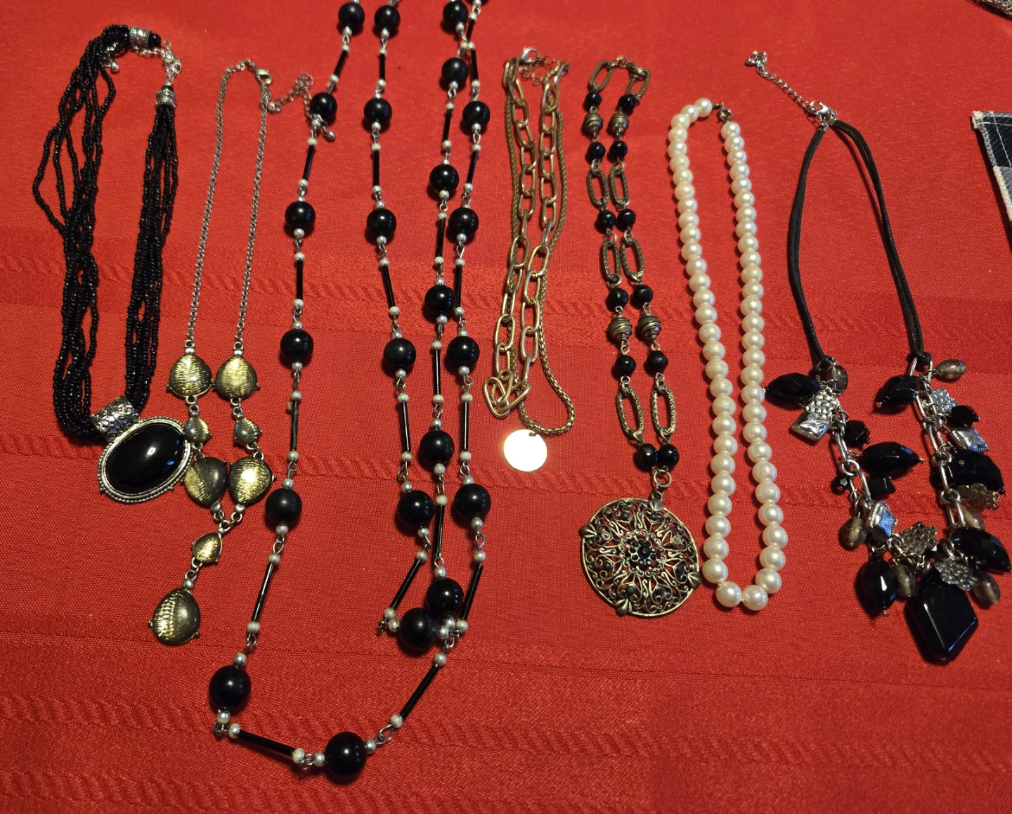 Assorted Necklaces - Black, Gold, Pearl