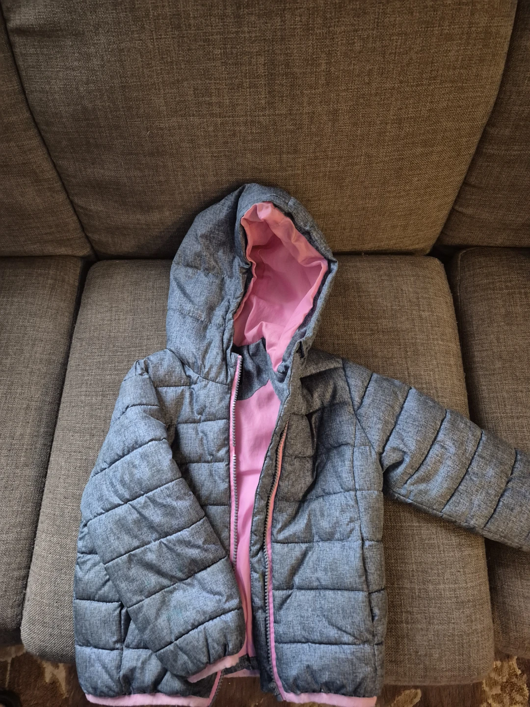 George Girls Grey & Pink Puffer Jacket 4T