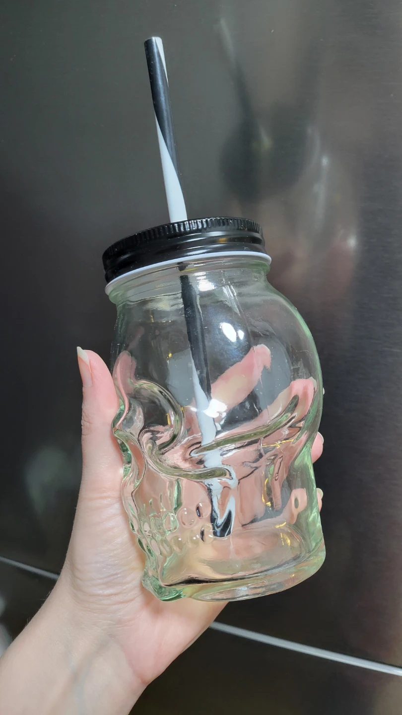 Skull Shaped Glass Jar with Lid and Straw - photo 2