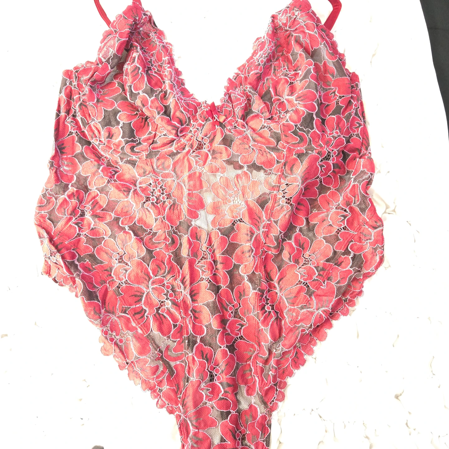 Savage X Fenty Red Floral Lace Bodysuit