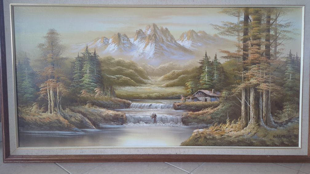 Framed Landscape Painting by K. Baker