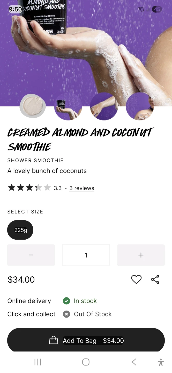 Lush Creamed Almond and Coconut Smoothie Shower Smoothie 225g
