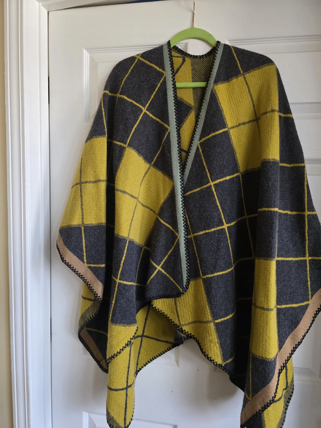 Yellow and Gray Plaid Poncho Wrap