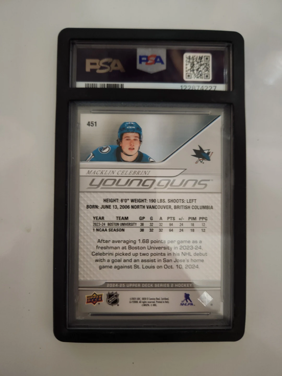 Macklin Celebrini Young Guns Hockey Card - photo 2