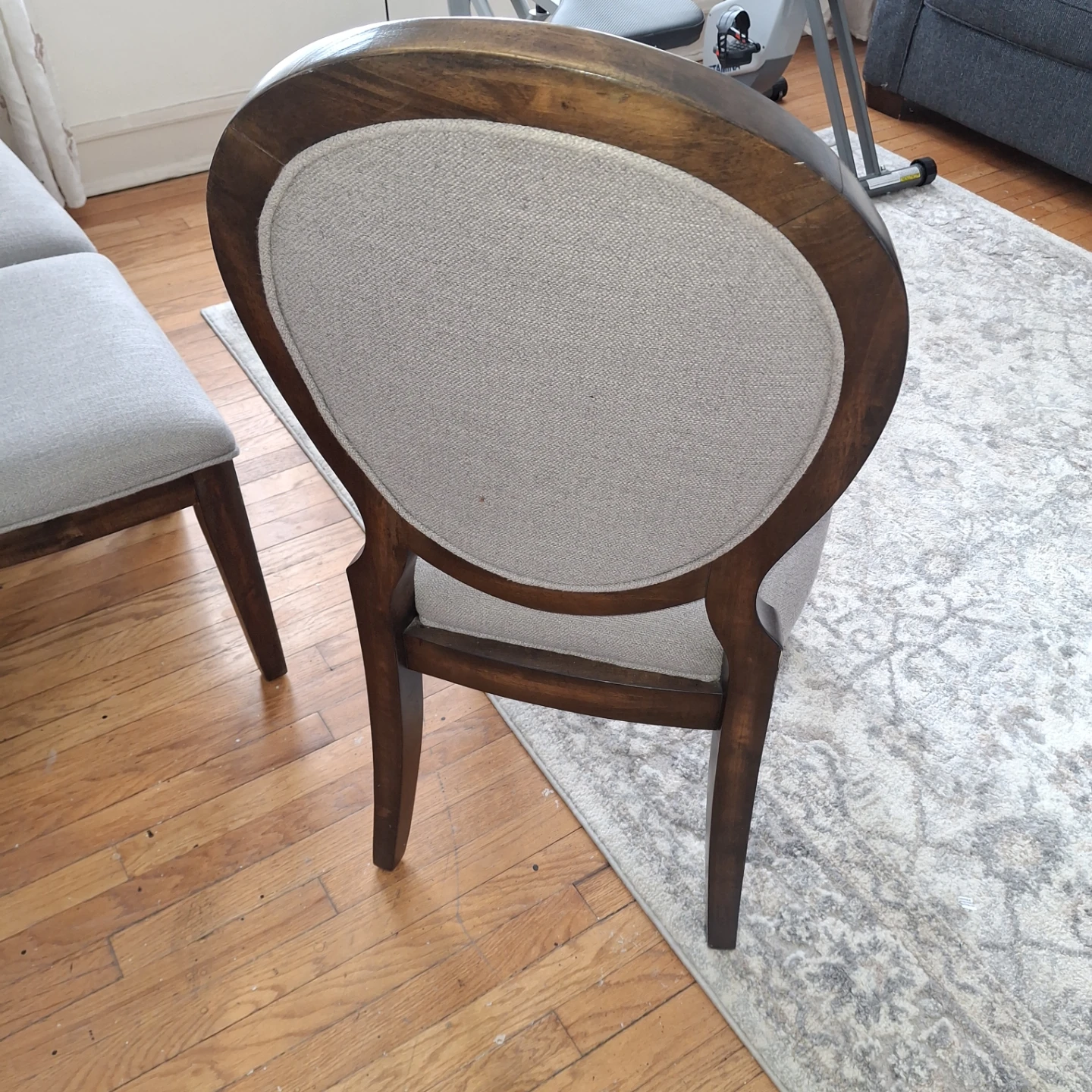 Set of 4 Upholstered Dining Chairs - Grey Fabric, Dark Wood - photo 2