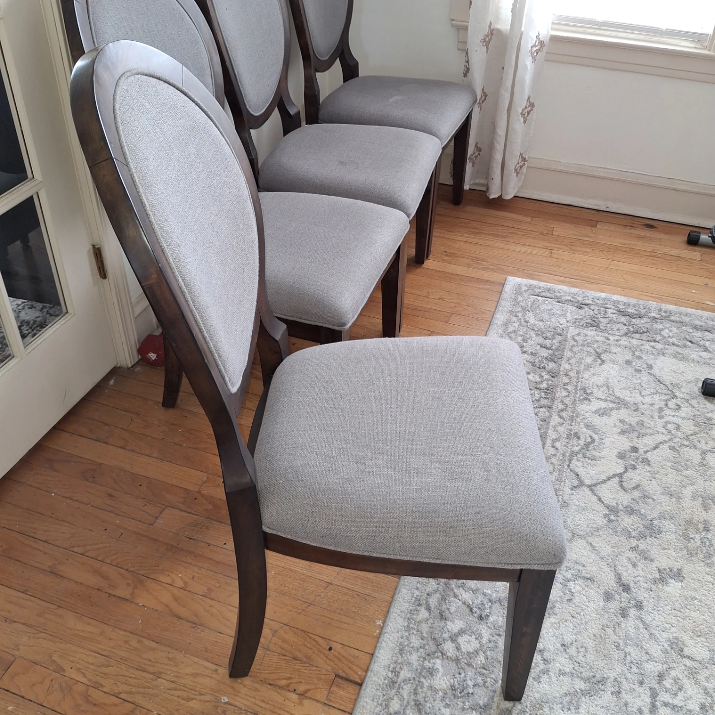 Set of 4 Upholstered Dining Chairs - Grey Fabric, Dark Wood - photo 3