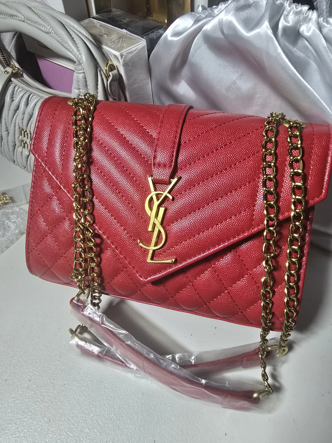 Red Quilted Chain Shoulder Bag