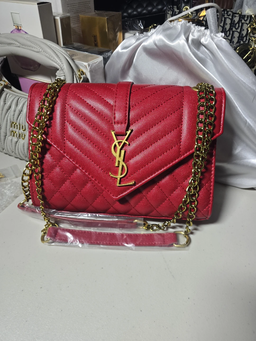 Red Quilted Chain Shoulder Bag - photo 2