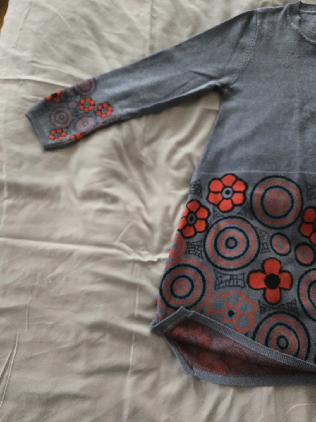 Grey Sweater Dress with Floral and Circle Pattern - photo 3