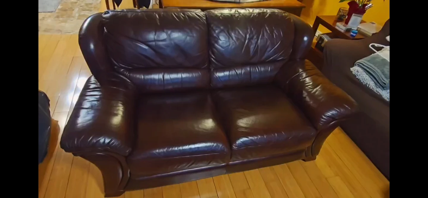 Cherry Brown Leather Loveseat Sofa