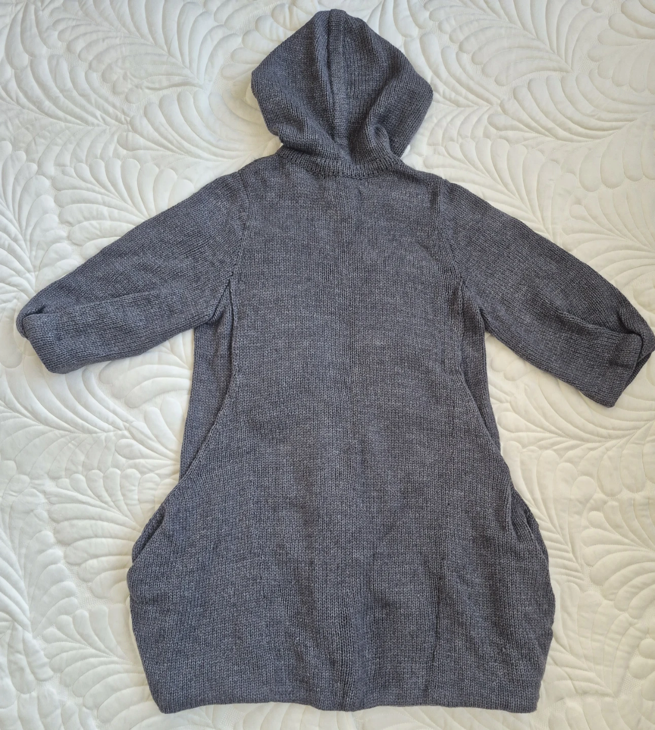 Real Rabbit Fur Grey Knit Hooded Cardigan with  WOOL material - photo 2