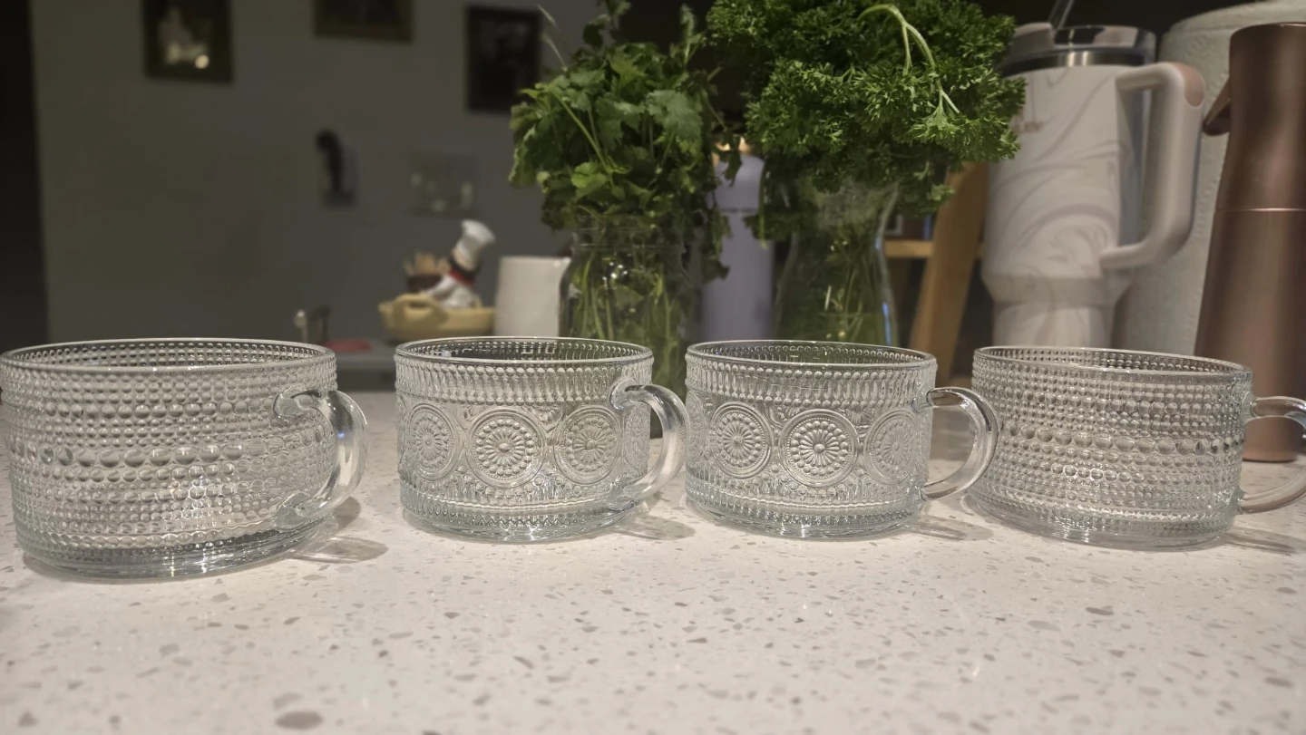 Set of 4 Clear Glass Coffee Mugs - 14 oz - photo 2