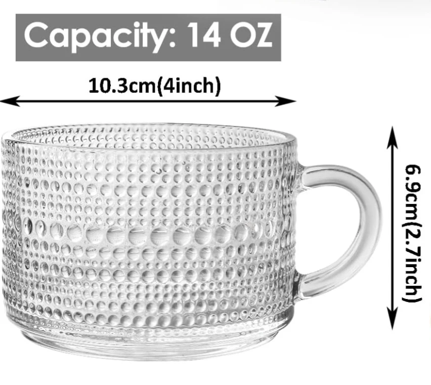 Set of 4 Clear Glass Coffee Mugs - 14 oz - photo 4