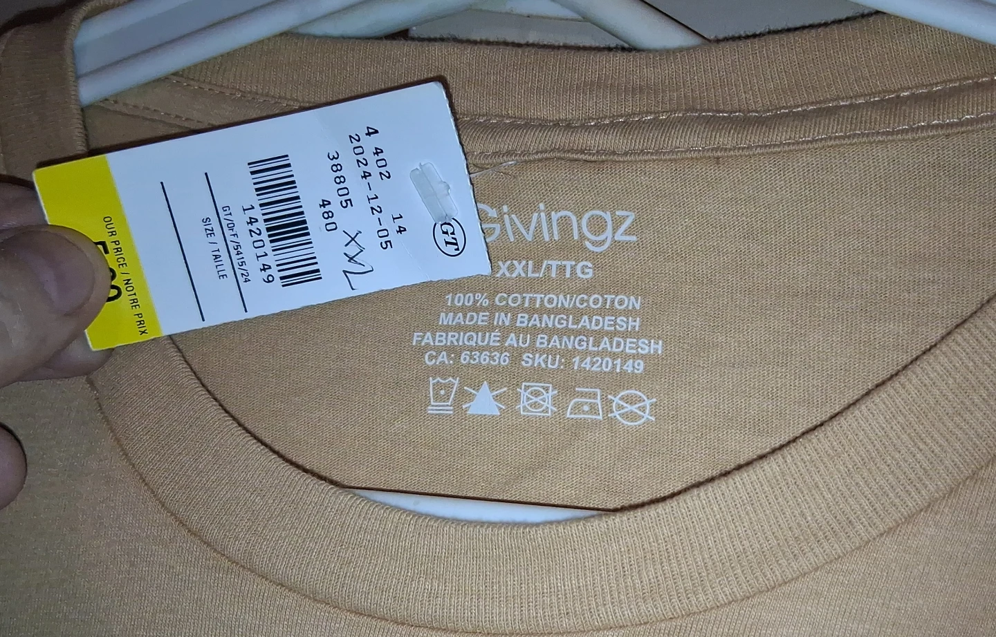 Givingz T-Shirt XXL/TTG Tan 100% Cotton