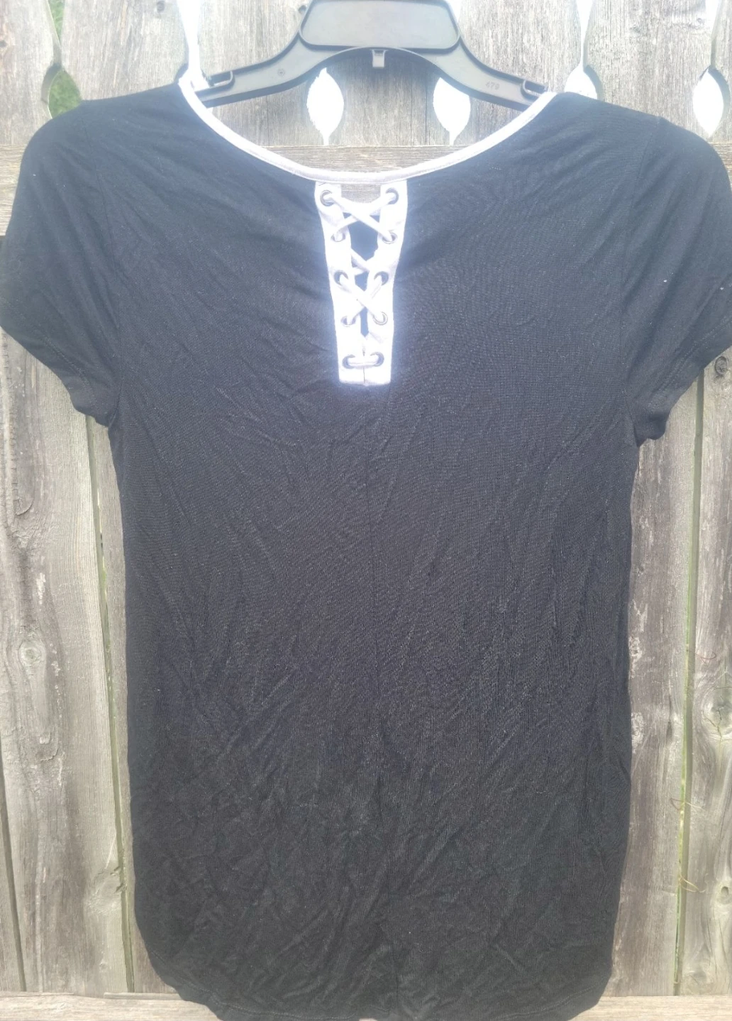 Black Lace-Up Back T-Shirt - photo 2