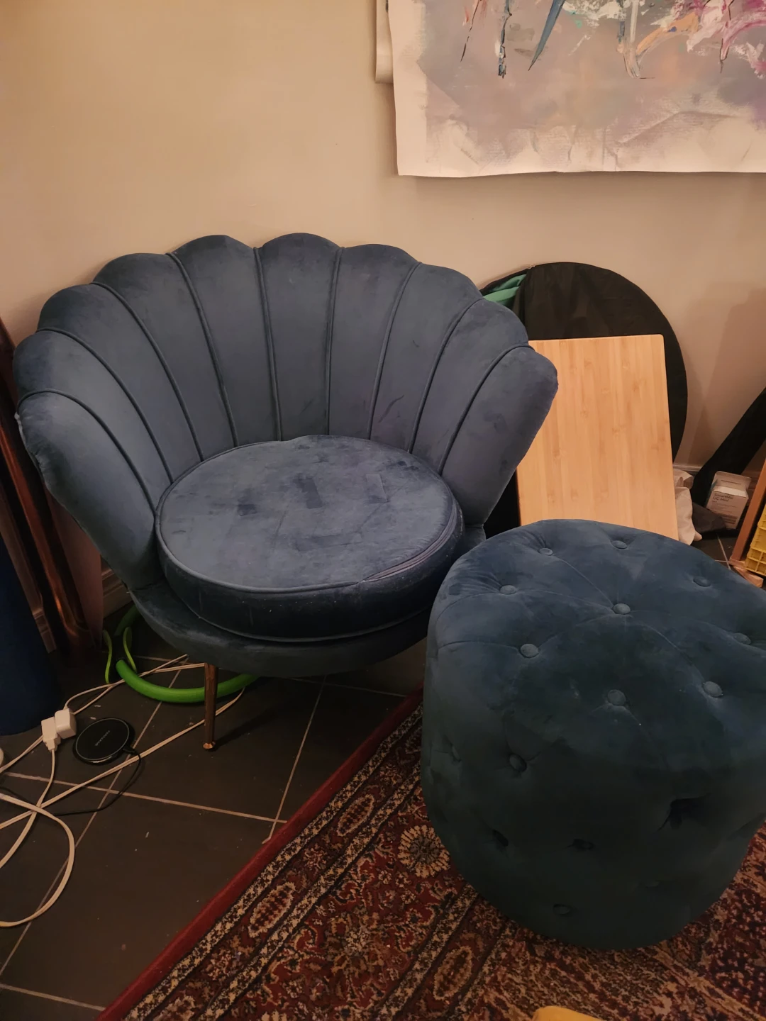 Green Velvet Shell Chair & Ottoman - photo 2