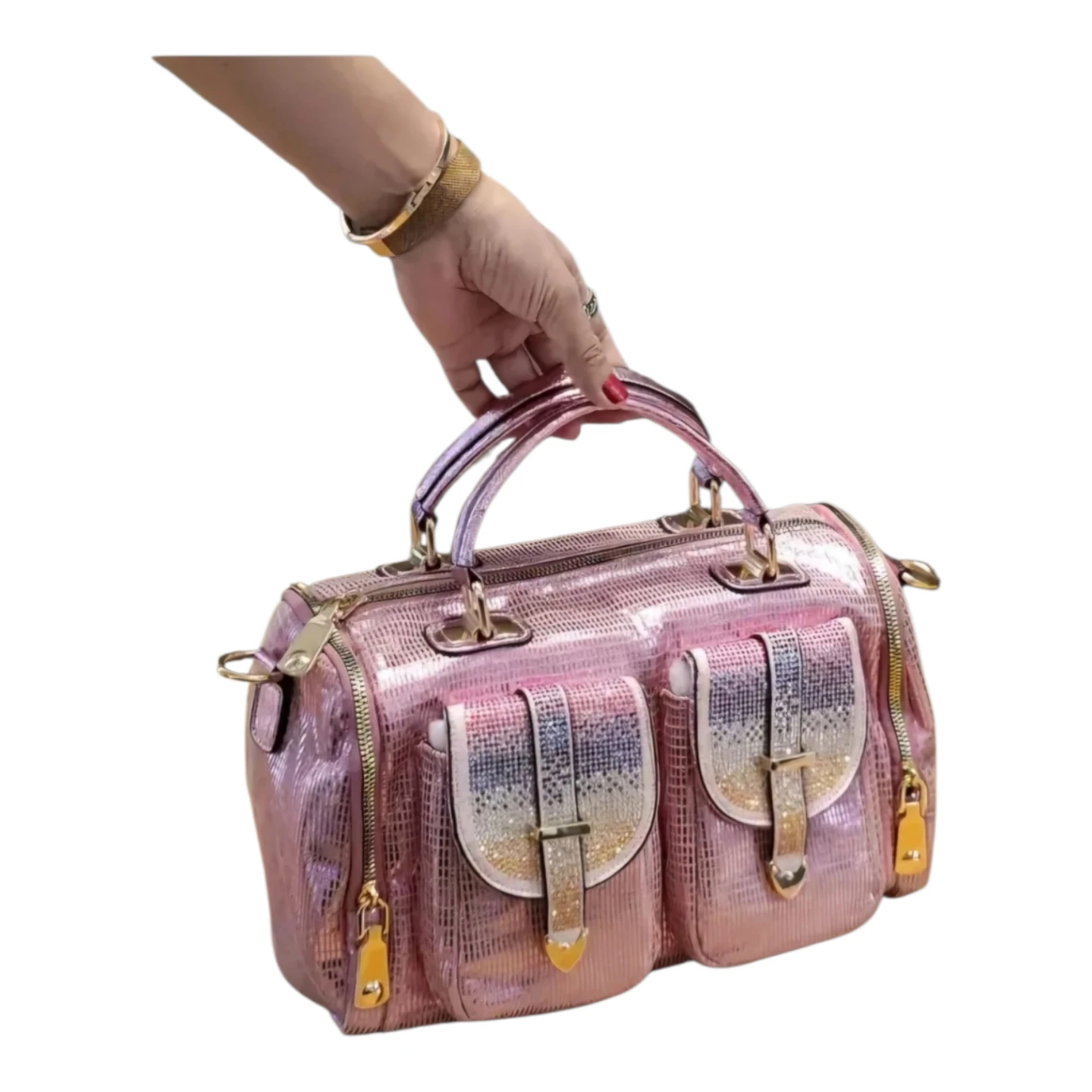 Pink Metallic Satchel Handbag