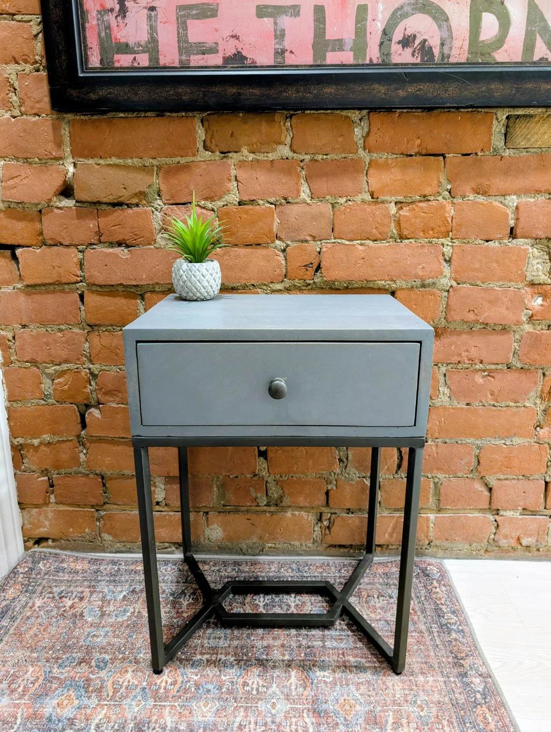 Grey Nightstand with Drawer
