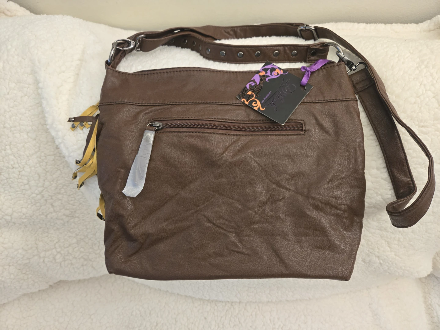 Brown Fringed Studded Crossbody Purse - photo 3