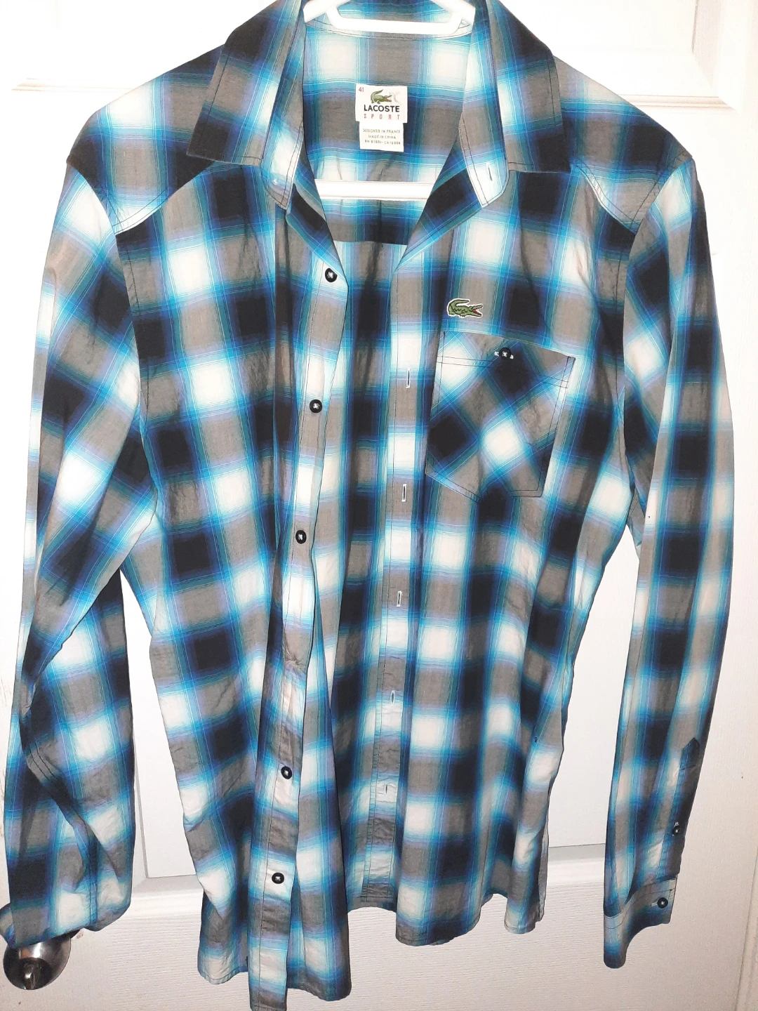 Lacoste Sport Plaid Long Sleeve Button-Up Shirt Men's Size 41